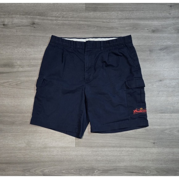 Riverside Other - Riverside Budweiser Navy Solid Cargo Shorts Embroidered Pleated Pockets Size 36